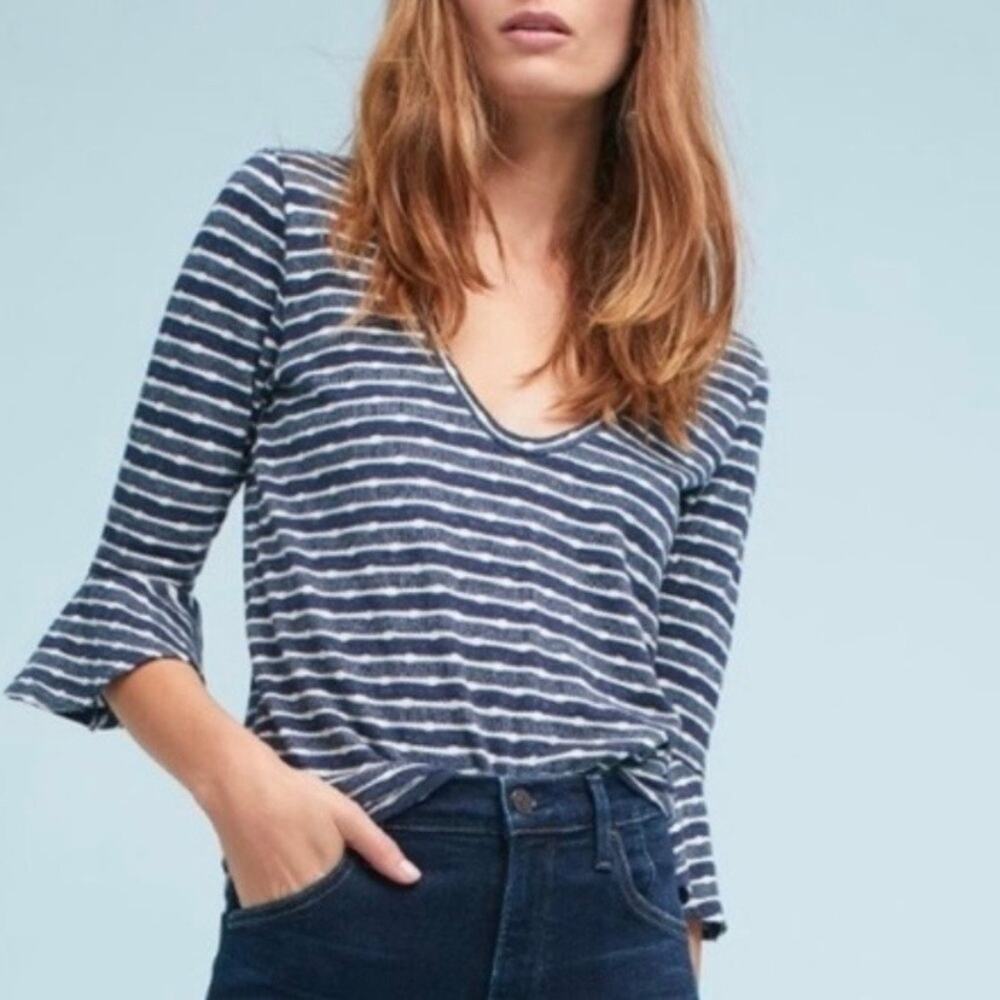 Sol Angeles Elian Pullover Top Striped Dot Blue 3/4 Sleeves Women’s S